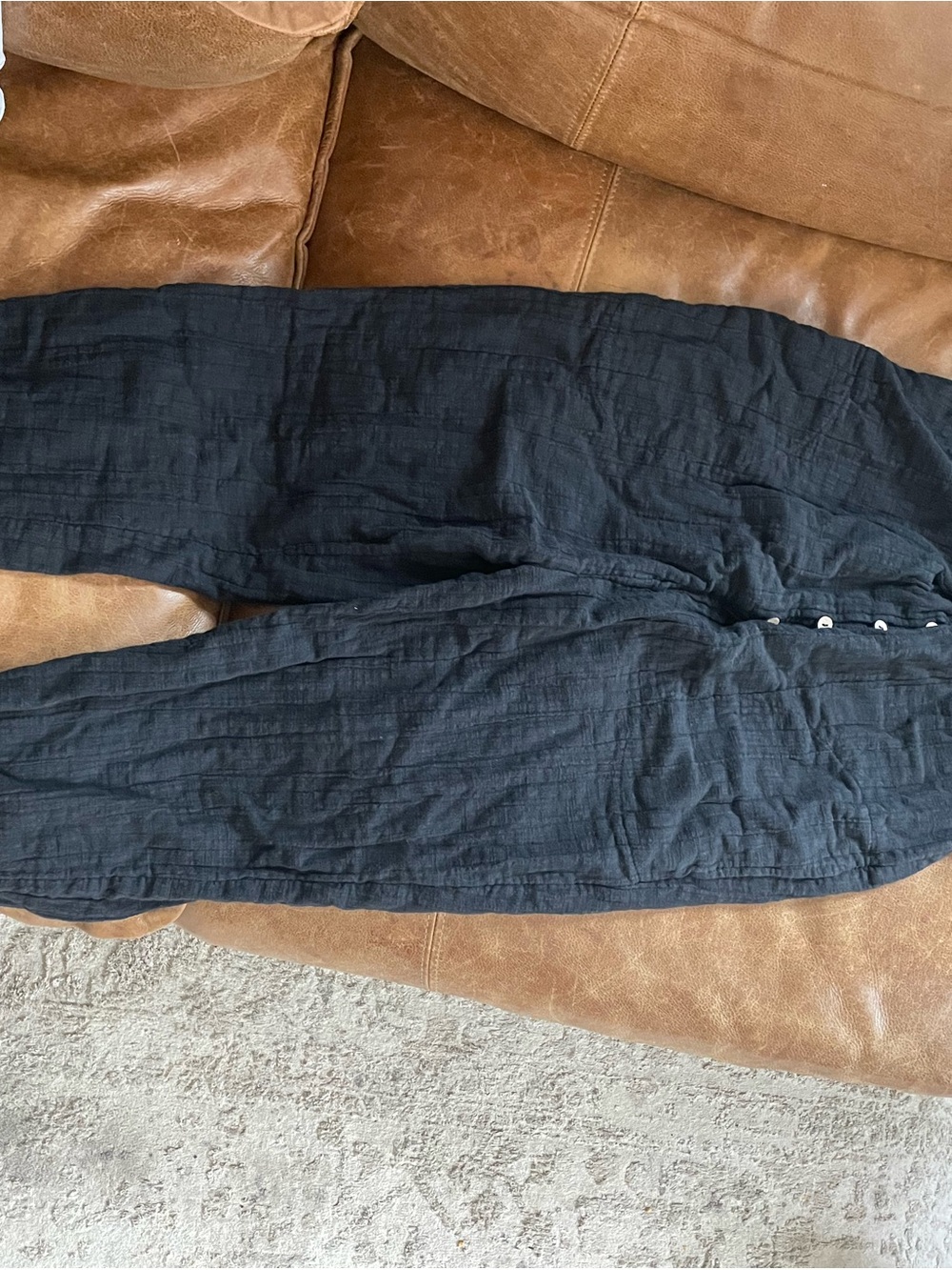 Free People Black Textured Button-Front Jumper
